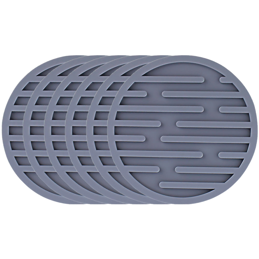 6X Round Silicone Drinks Coasters Coffee Cup Mats Pad with Coaster Holder Grey