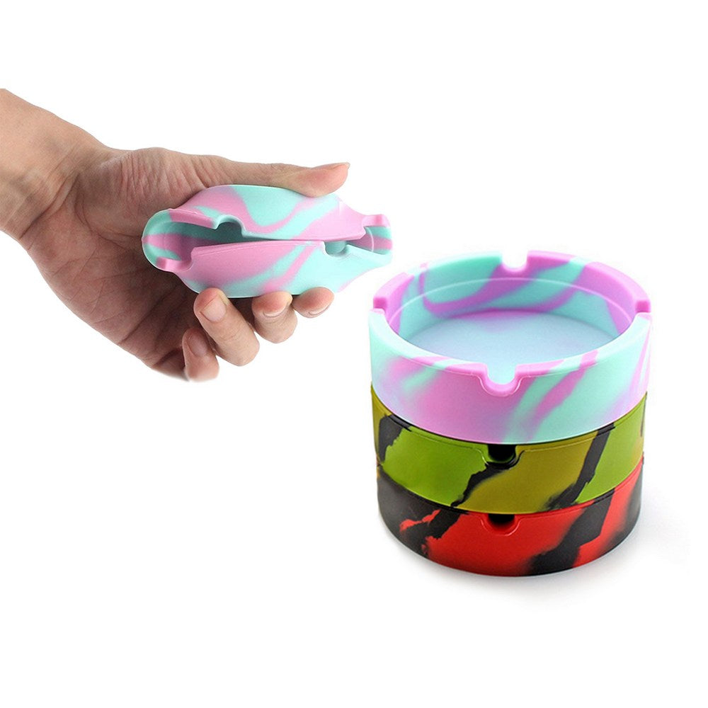 3X Silicone Ashtray 4 Slots Ash Tray Coaster Camouflage Black Army Green Pink