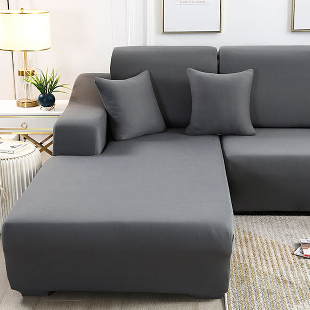 Sofa Cover Grey Solid Colour Sofa Protector Stretch Couch Slipcover 3 Seats