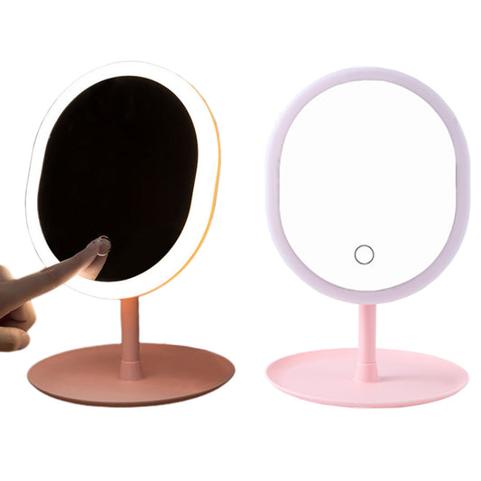 Rechargeable LED Light Touch Screen Dimming Makeup Vanity Mirror with Round Tray