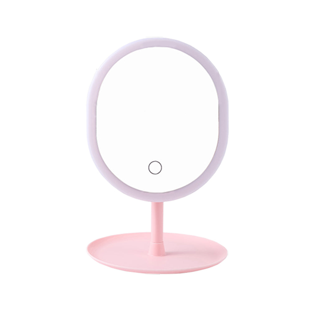 Rechargeable LED Light Touch Screen Dimming Makeup Vanity Mirror with Round Tray