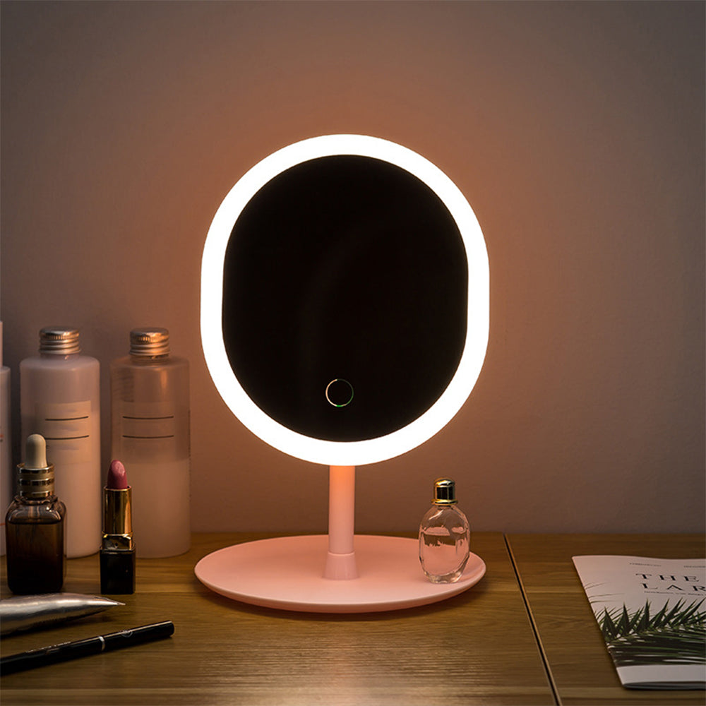 Rechargeable LED Light Touch Screen Dimming Makeup Vanity Mirror with Round Tray