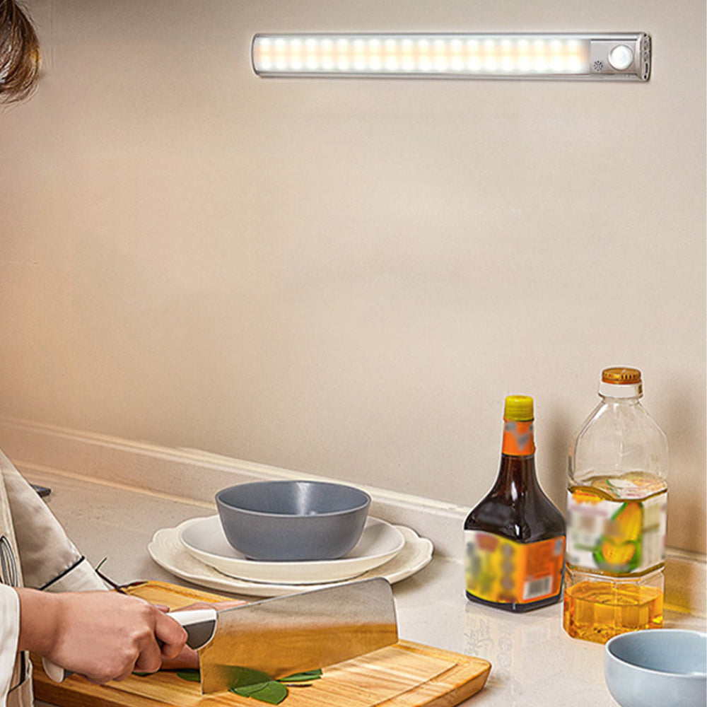 2X LED Motion Sensor Night Light Rechargeable Closet Kitchen Cabinet Strip Light
