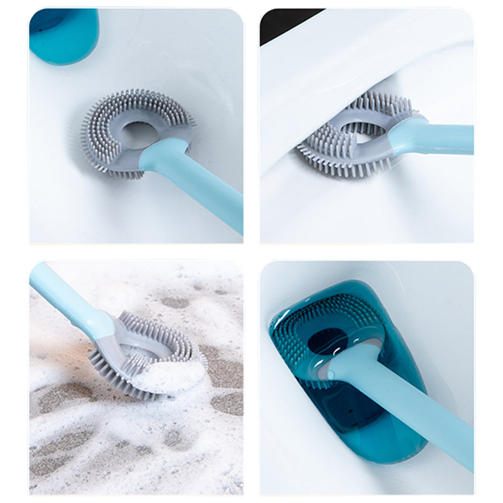 2X Blue Toilet Brush and Holder Wall Mounted Home Bathroom Cleaning Brush