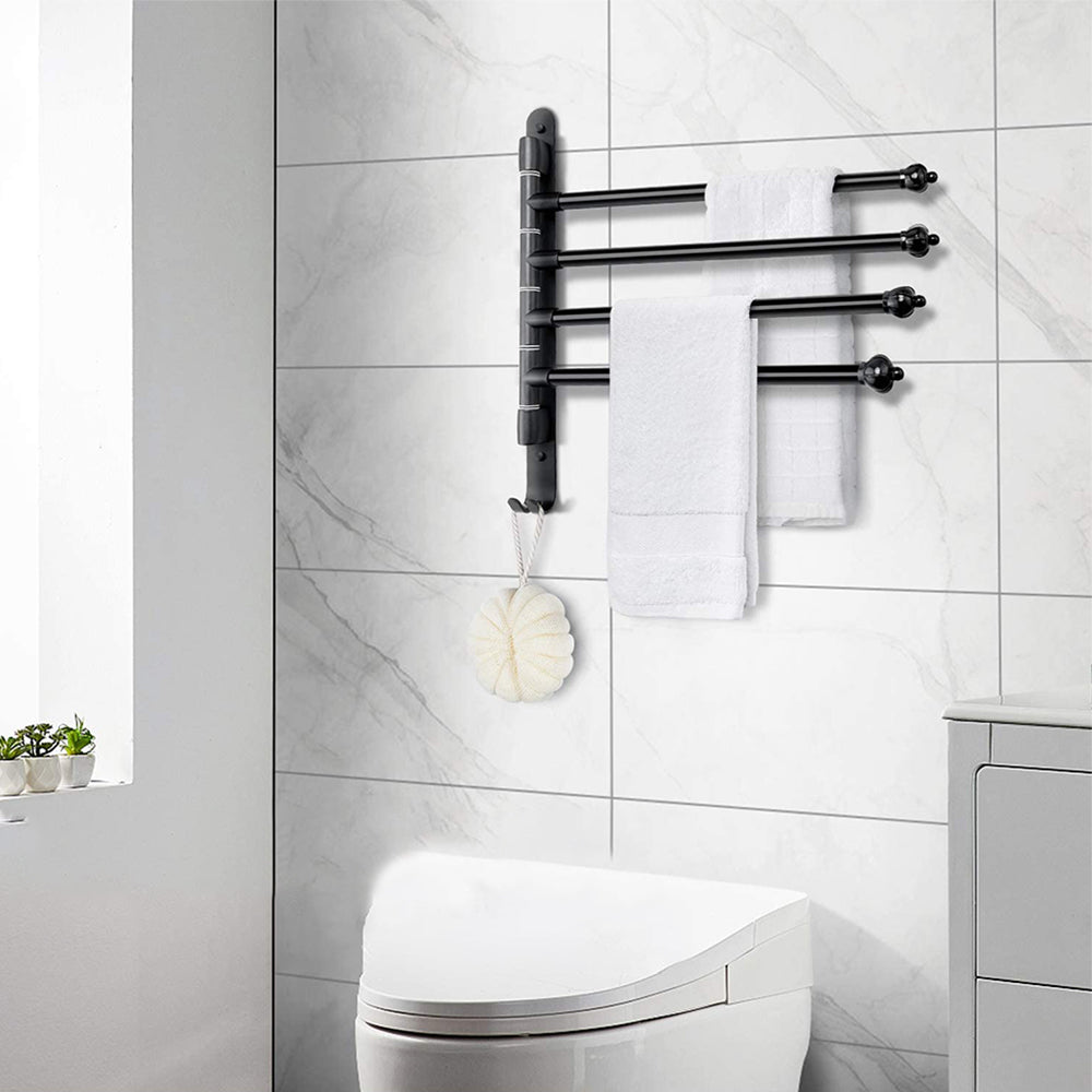 Swivel Towel Bar 4 Rods Wall Mounted Towel Rack Holder Bathroom Hanger Shelf