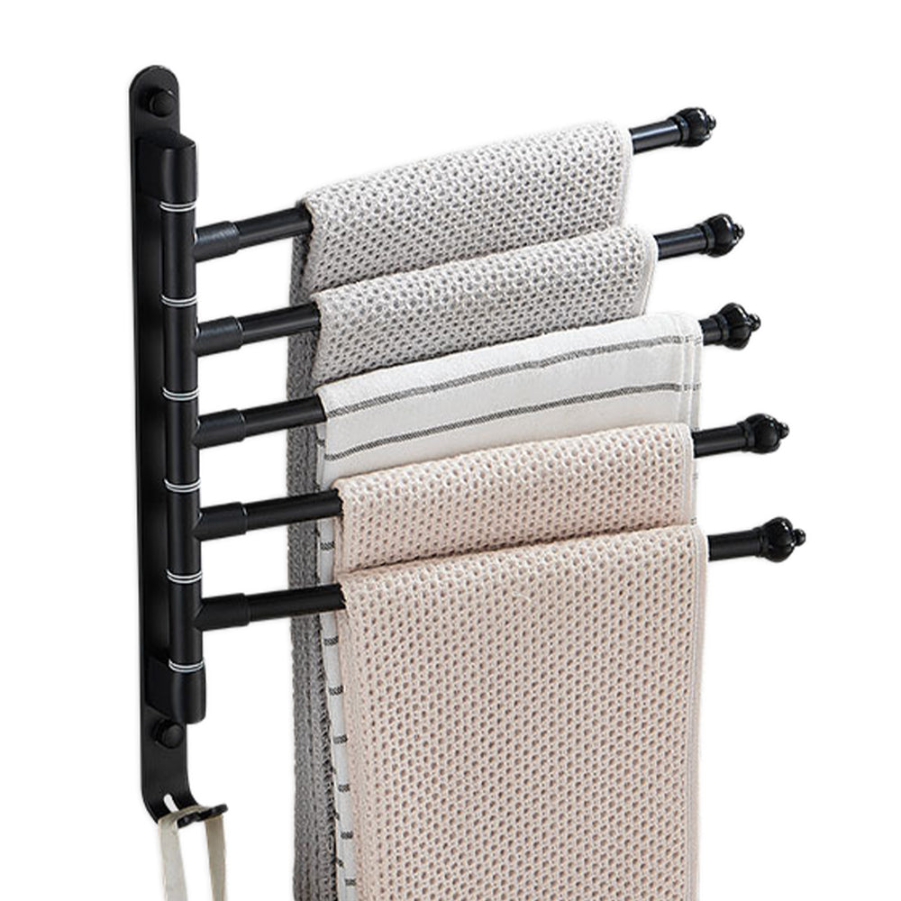 Swivel Towel Bar 5 Rods Wall Mounted Towel Rack Holder Bathroom Hanger Shelf