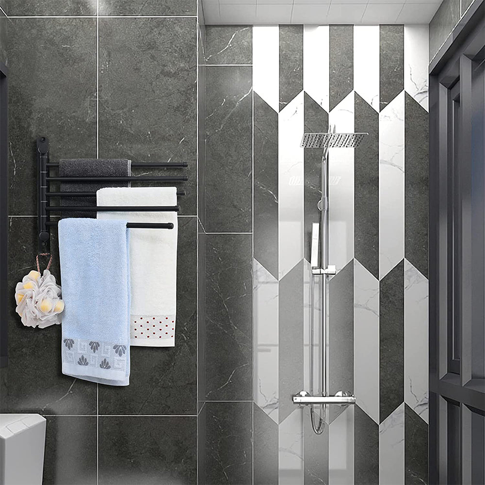 Swivel Towel Bar 5 Rods Wall Mounted Towel Rack Holder Bathroom Hanger Shelf