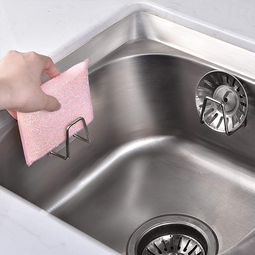 8PCS Self Adhesive Stainless Steel Sink Sponge Holder Soap Hook Sink Rack