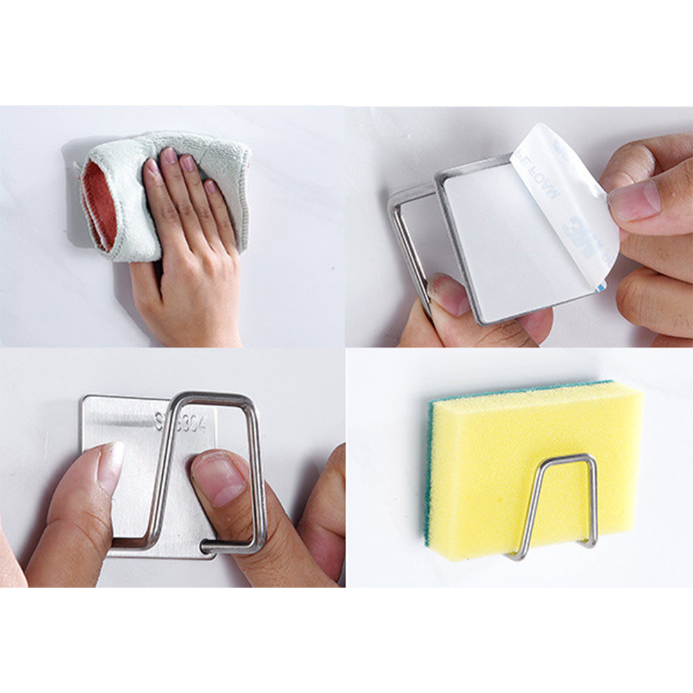 8PCS Self Adhesive Stainless Steel Sink Sponge Holder Soap Hook Sink Rack