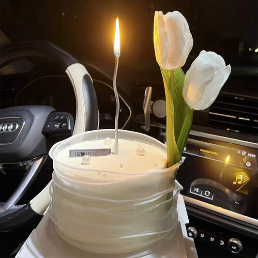 4Pcs Simulation Tulip Cake Topper 2Pcs Ribbon Cake Surrounding Edge Decoration