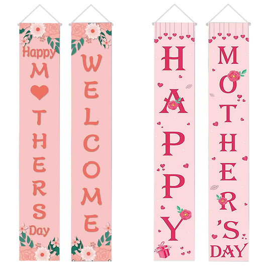 2 Pairs Happy Mothers Day Banner Porch Sign Banners Welcome Sign Wall Hanging
