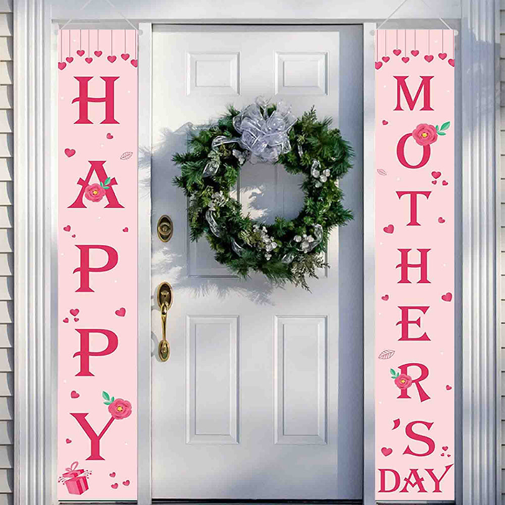 2 Pairs Happy Mothers Day Banner Porch Sign Banners Sunflower Wall Hanging