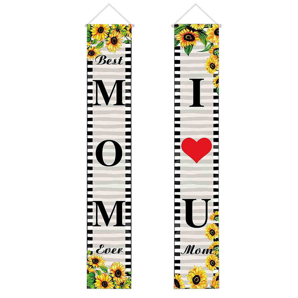 2 Pairs Happy Mothers Day Banner Porch Sign Banners Sunflower Wall Hanging
