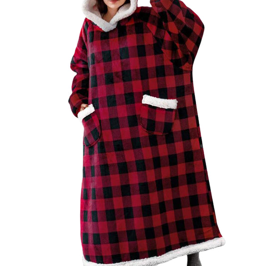 Unisex Sherpa Hoodie Blanket Hooded Oversized Wearable Throw Blanket Red