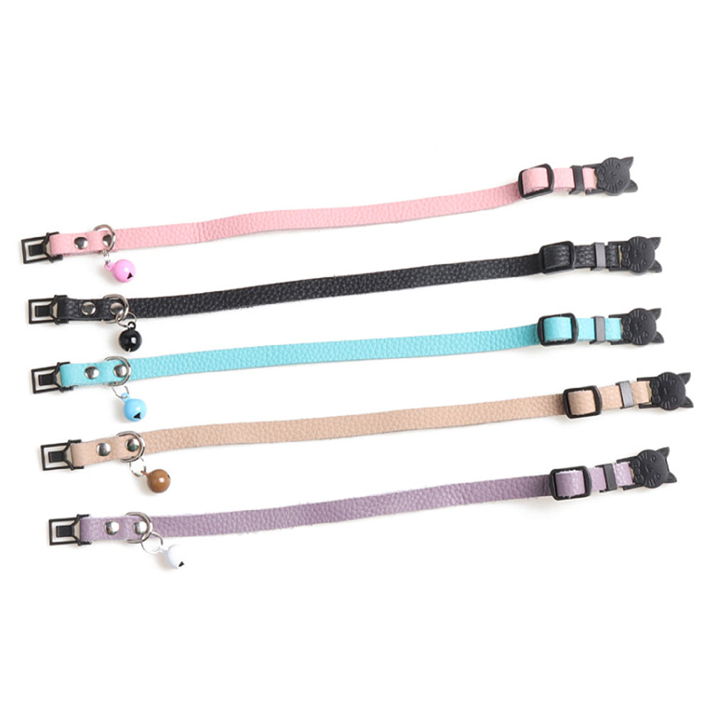 5Pcs Genuine Leather Pet Collar Adjustable Collar with Bell for Cat Puppy