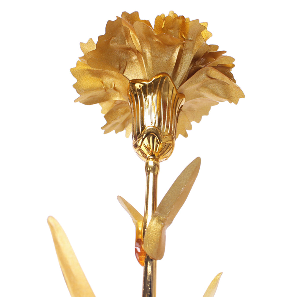 2X Imitation Gold Foil Flower Carnation with Present Box and Base Eternal Flower