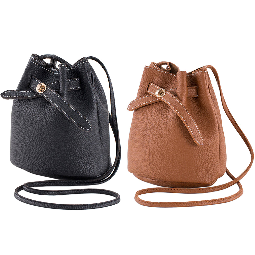 2X Women PU Leather Bucket Crossbody Bag Shoulder Bag Black Brown