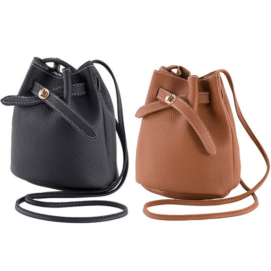 2X Women PU Leather Bucket Crossbody Bag Shoulder Bag Black Brown