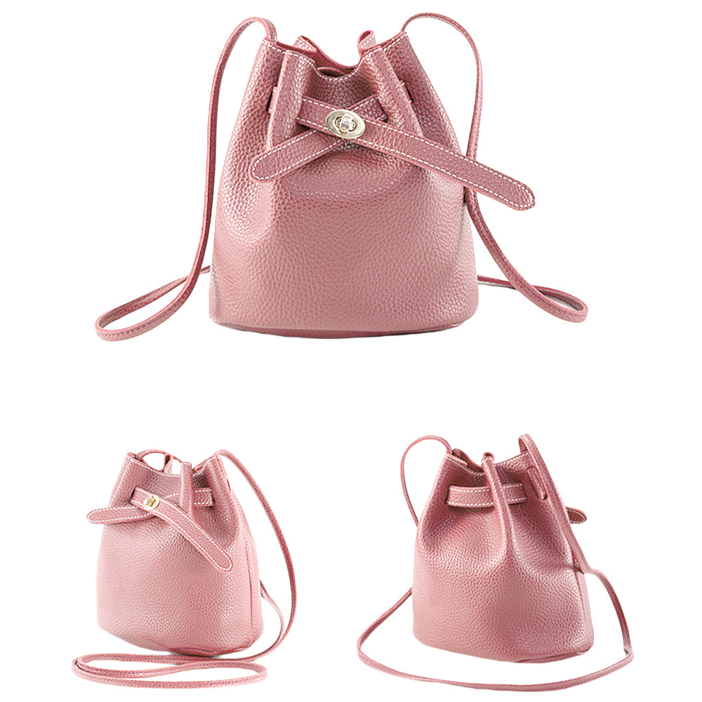 2X Women PU Leather Bucket Crossbody Bag Shoulder Bag Pink Beige
