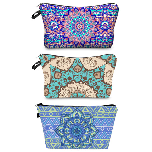 3X Mandala Printed Cosmetic Bag Makeup Bag