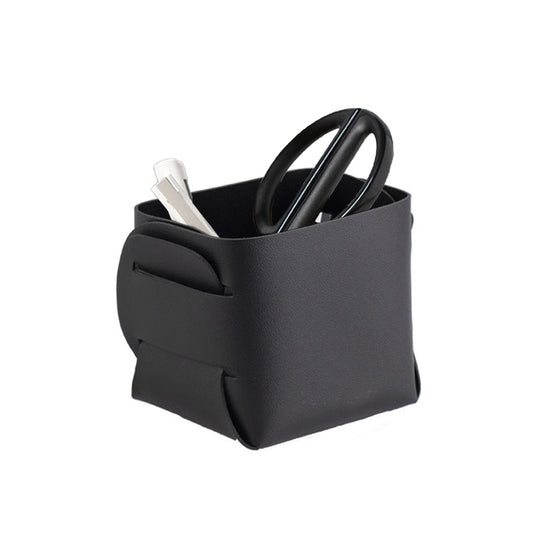 2X Makeup Brush Organizer Desktop Storage Leather Basket Pen Storage Bag Black