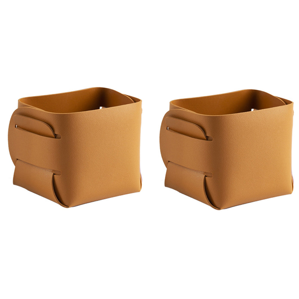 2X Makeup Brush Organizer Desktop Storage Leather Basket Pen Storage Bag Brown