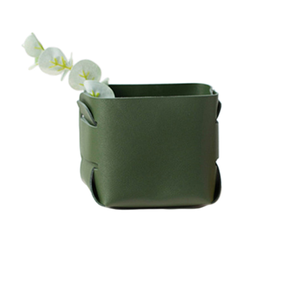 2X Makeup Brush Organizer Desktop Storage Leather Basket Pen Storage Bag Green