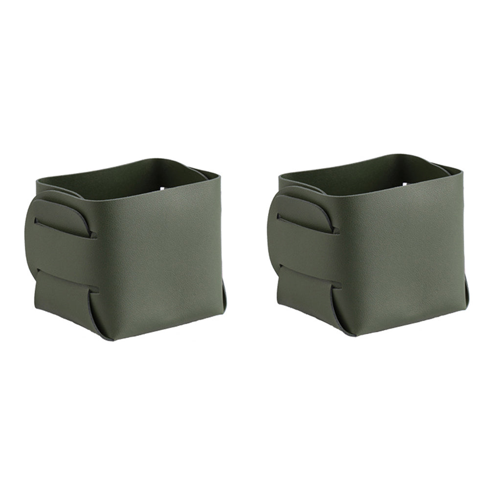 2X Makeup Brush Organizer Desktop Storage Leather Basket Pen Storage Bag Green