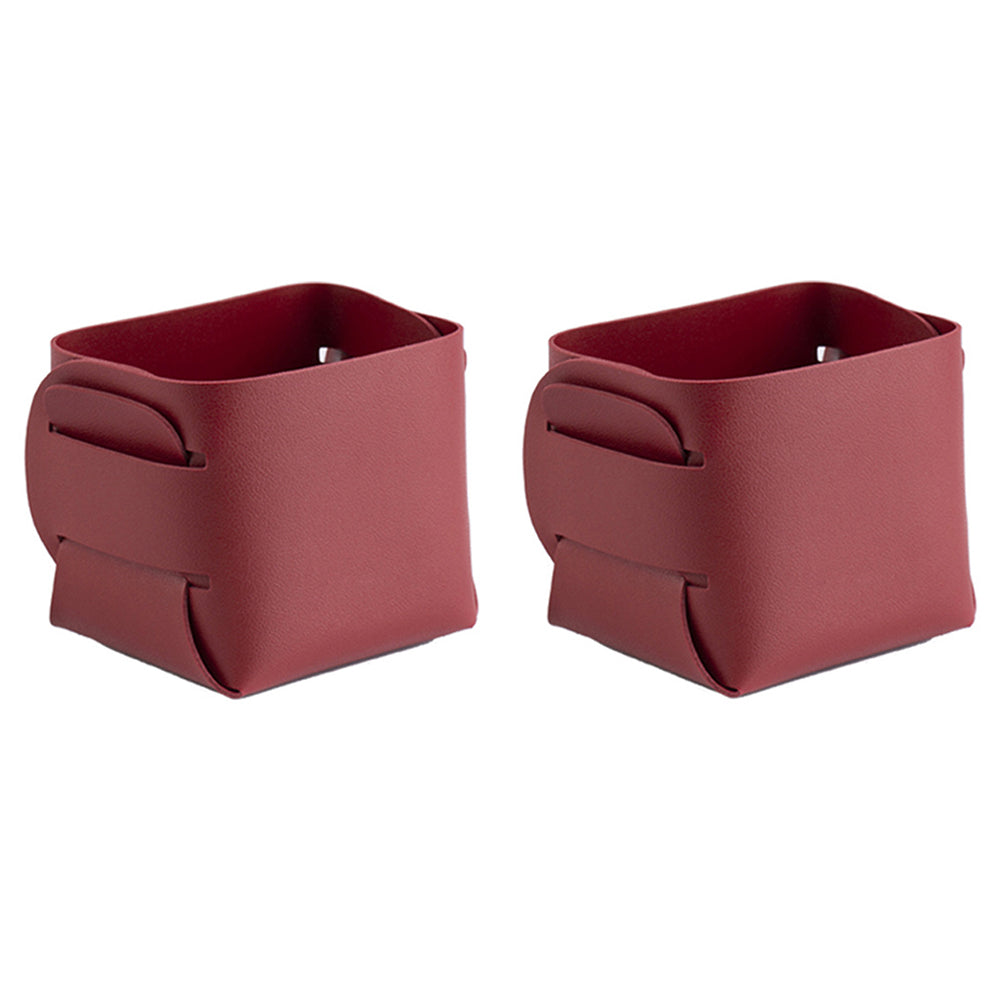 2X Makeup Brush Organizer Desktop Storage Leather Basket Pen Storage Bag Red