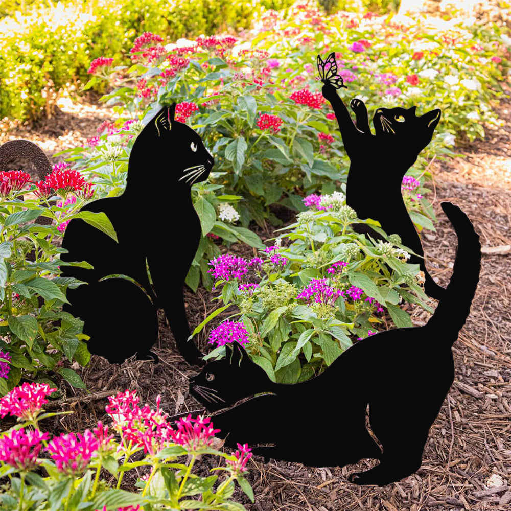 3PCS Cat Garden Art Metal Garden Sculpture Statue Home Decor Lawn Ornament