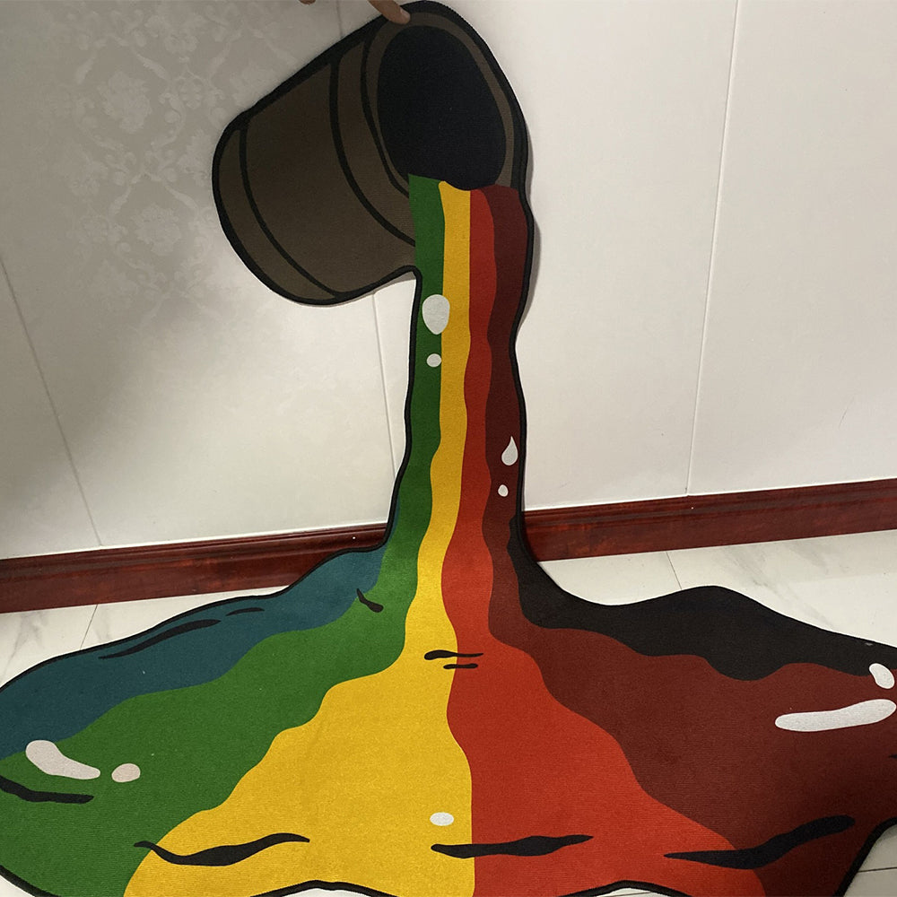 60x60cm Creative Rug Rainbow Paint Bucket Wall Art Rug Floor Mat Kids Bedroom Carpet