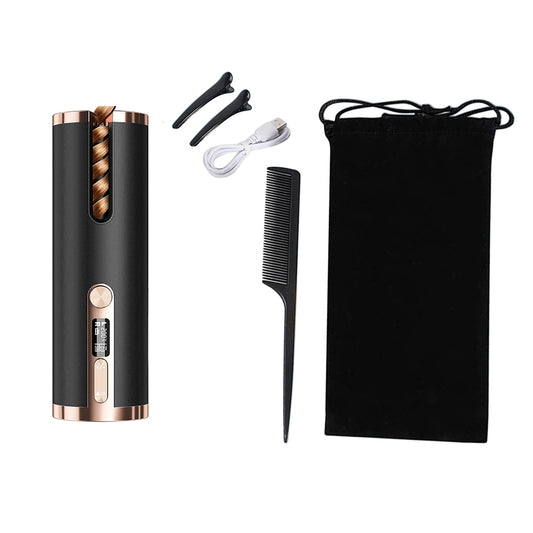 Cordless Hair Curler USB Rechargeable Auto Rotating Hair Curling Tool Black