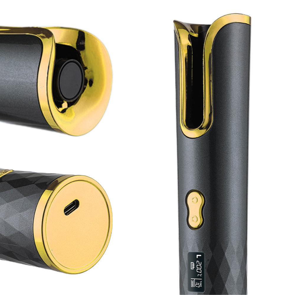 Cordless Hair Curler USB Rechargeable Auto Rotating Hair Curling Tool Black