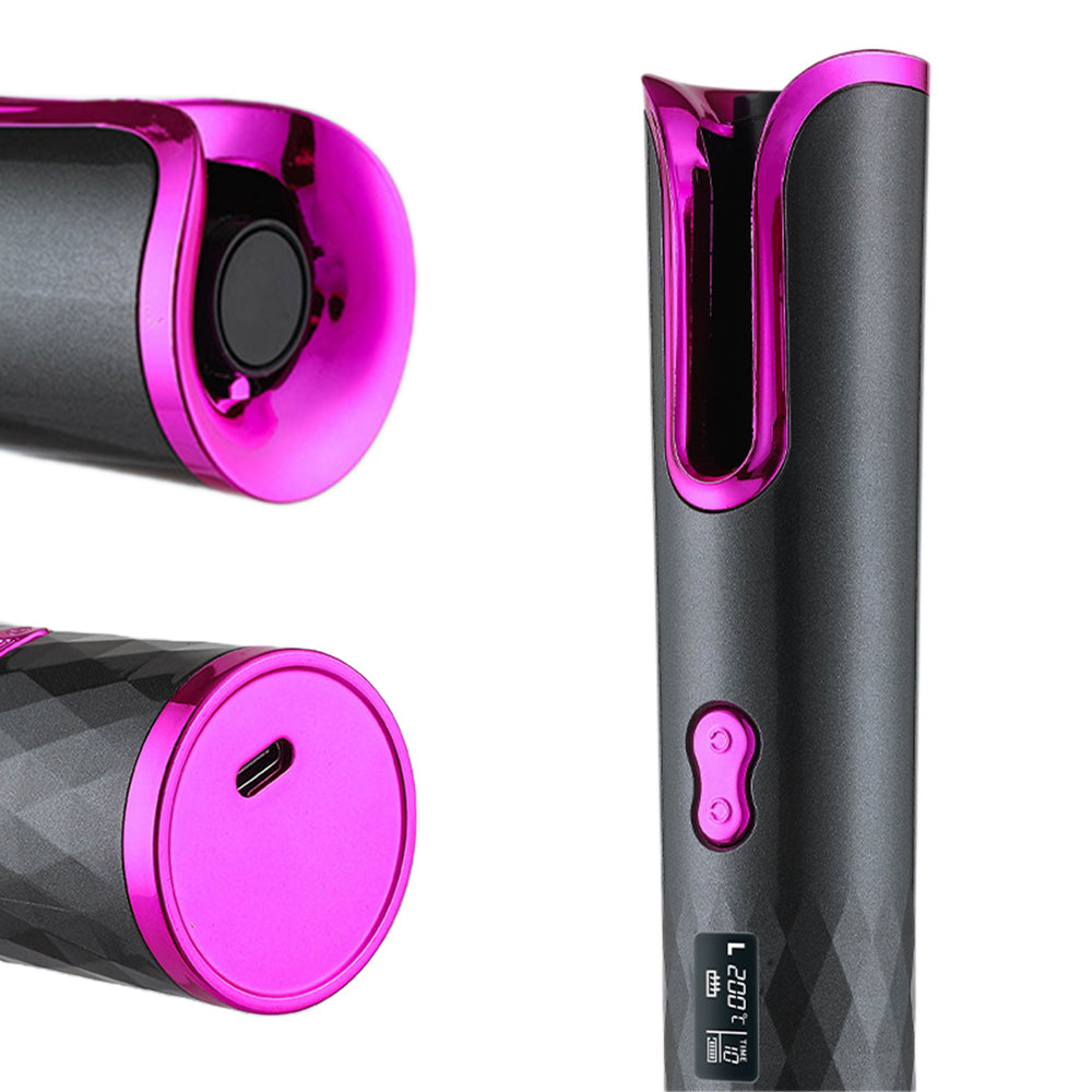 Cordless Hair Curler USB Rechargeable Auto Rotating Hair Curling Tool Grey