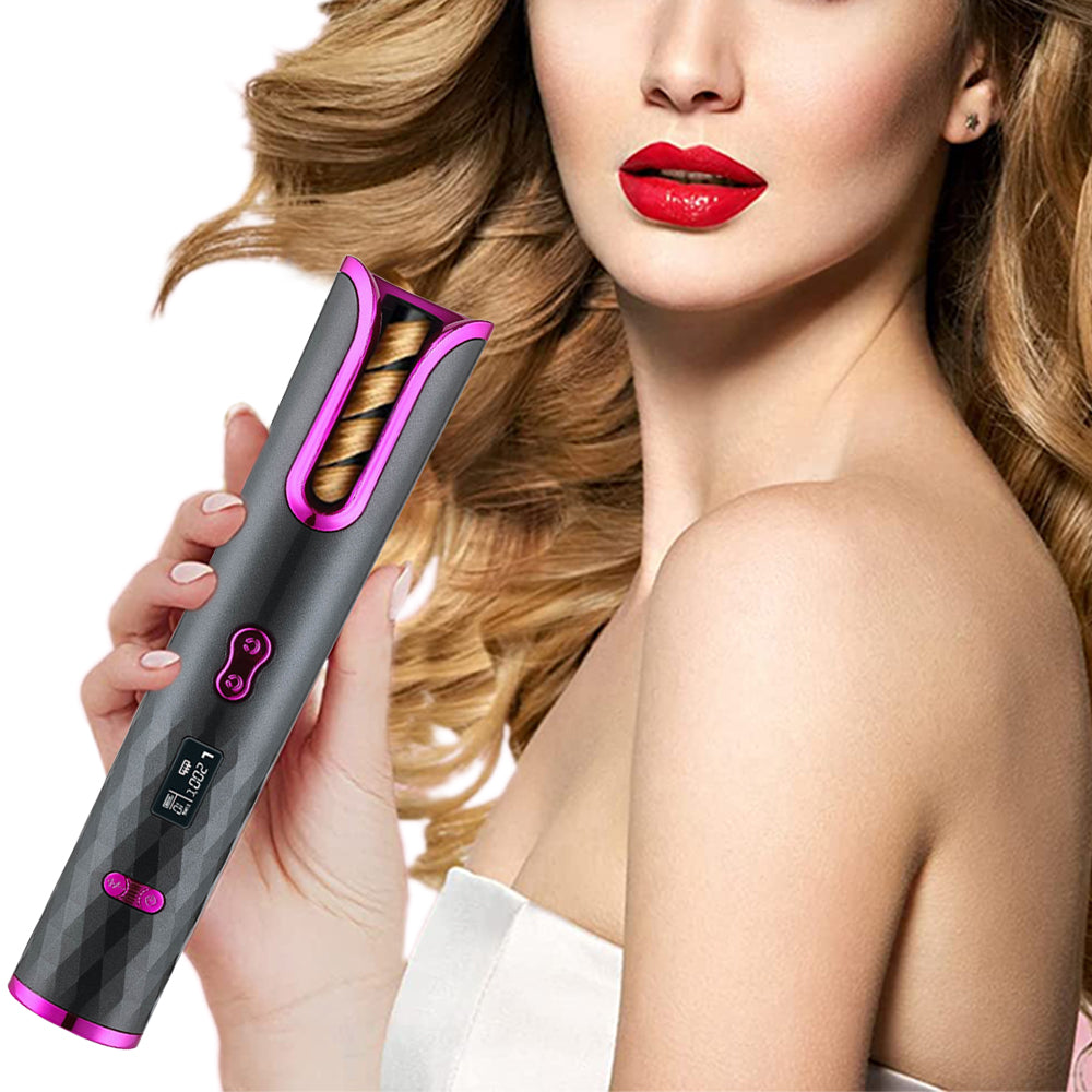 Cordless Hair Curler USB Rechargeable Auto Rotating Hair Curling Tool Grey