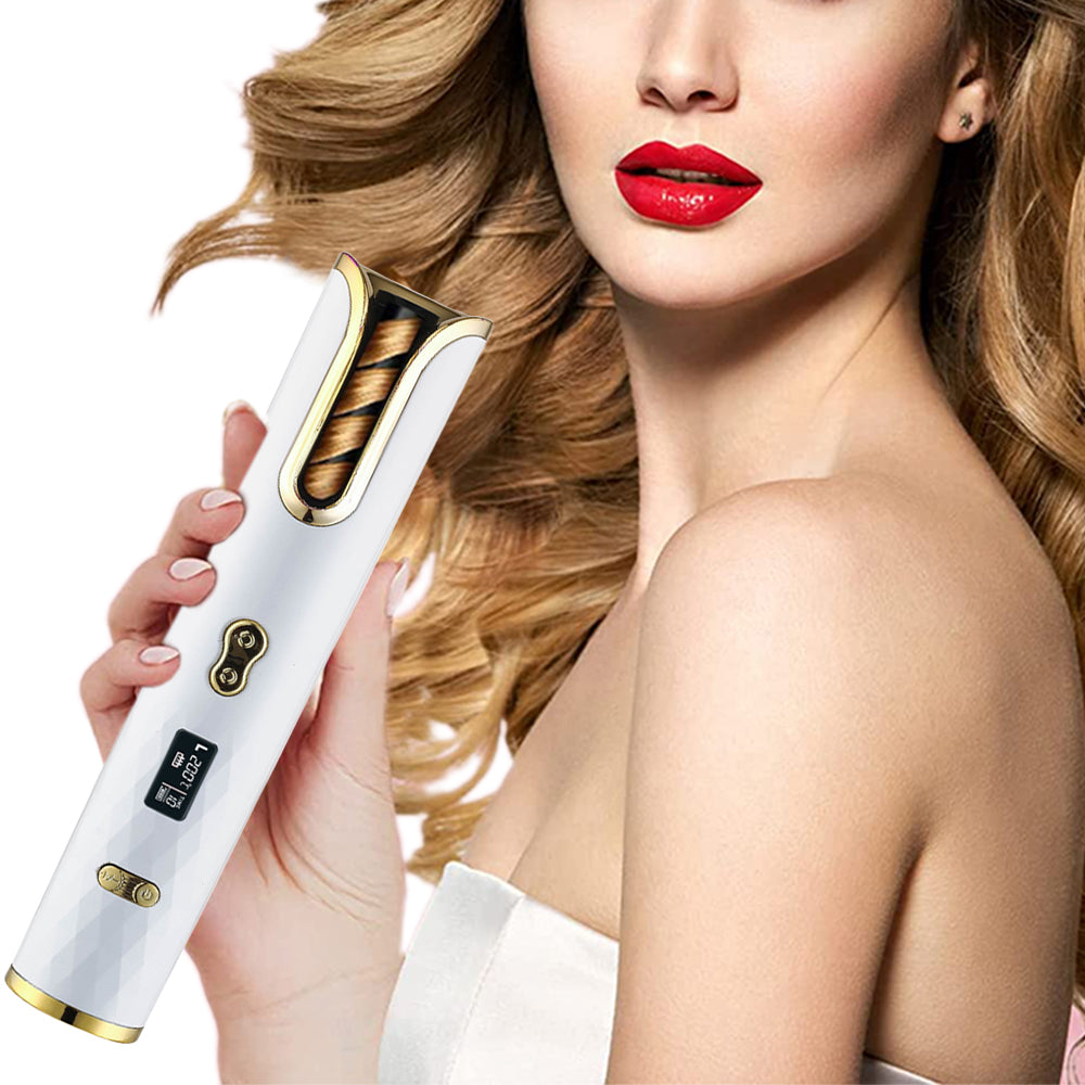 Cordless Hair Curler USB Rechargeable Auto Rotating Hair Curling Tool White