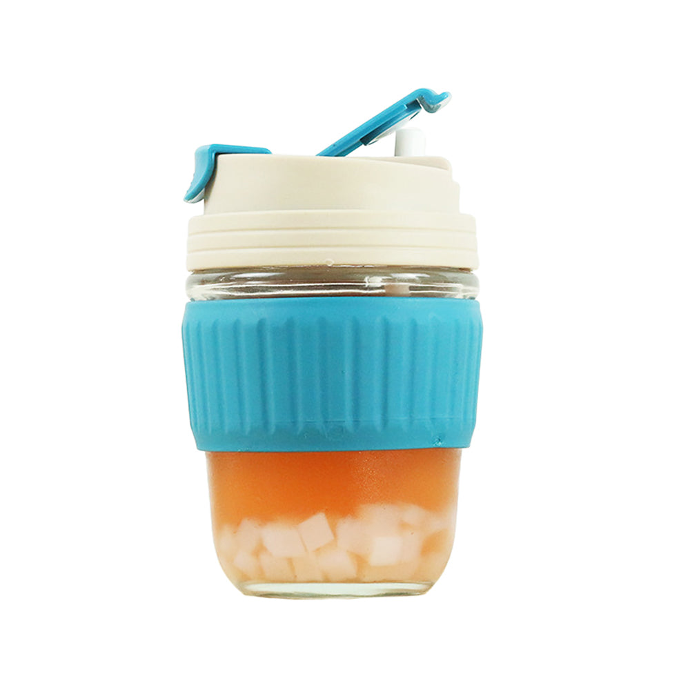 2Pcs 350ml Glass Straw Cups with Silicone Protective Sleeve Orange Blue