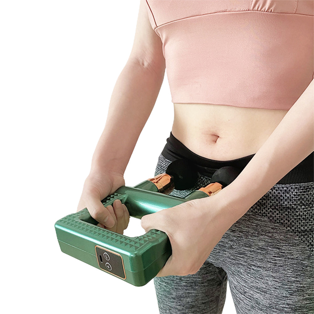Dual Heads Muscle Massager Gun Muscle Relaxing Massager with 8 Massager Heads Green