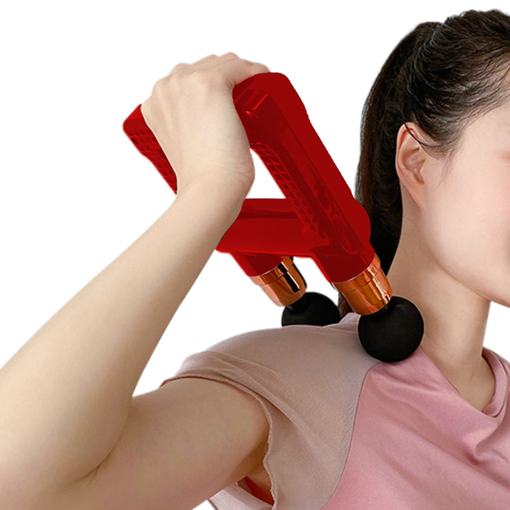 Dual Heads Muscle Massager Gun Muscle Relaxing Massager with 8 Massager Heads Red