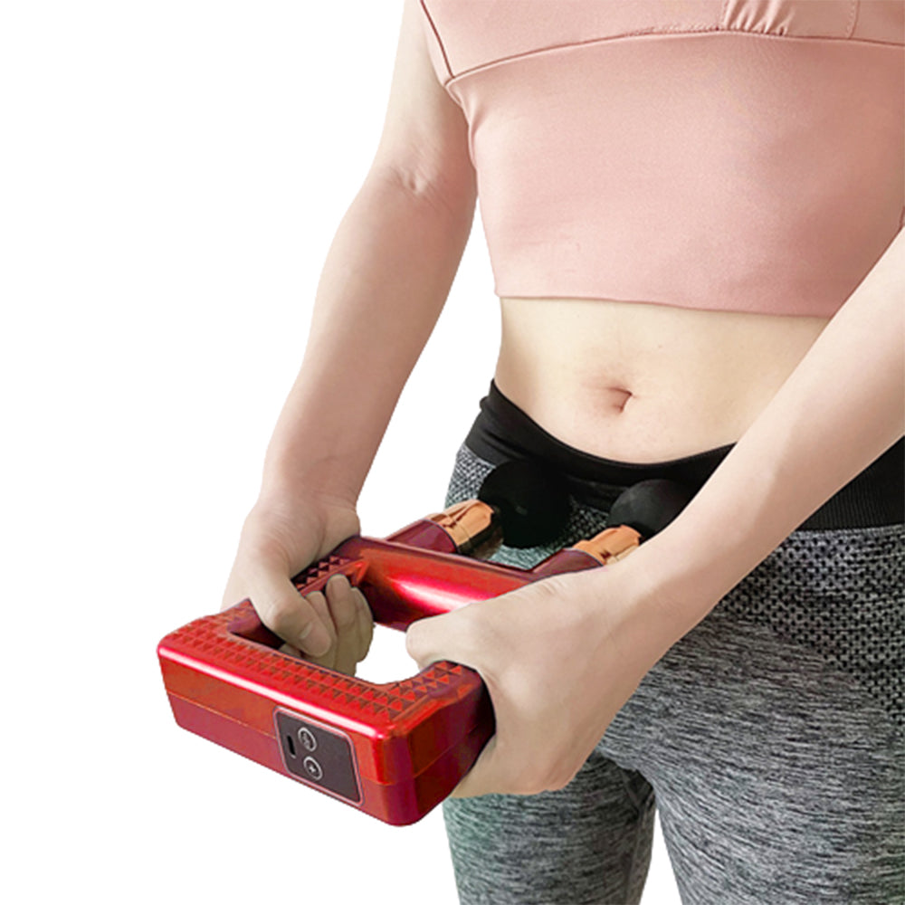Dual Heads Muscle Massager Gun Muscle Relaxing Massager with 8 Massager Heads Red