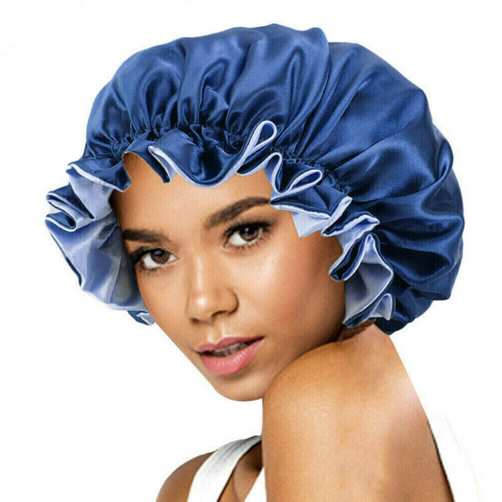4Pcs Solid Color Women Satin Sleeping Cap Wrap Hair Bonnet Elastic Headwear