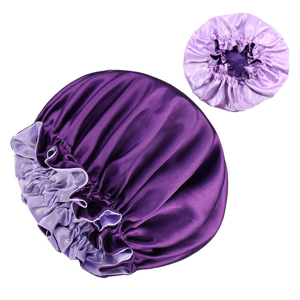 4Pcs Solid Color Women Satin Sleeping Cap Wrap Hair Bonnet Elastic Headwear