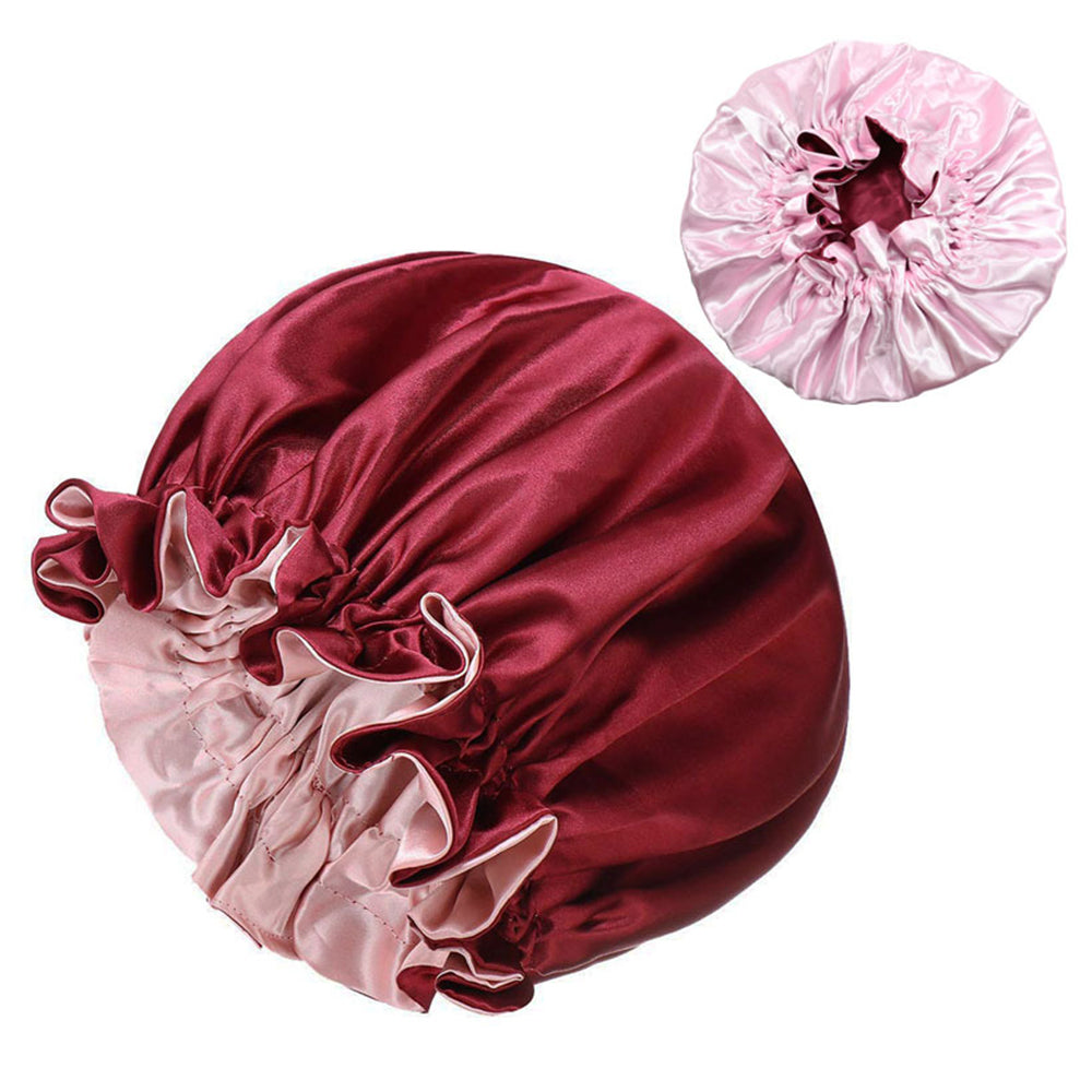 4Pcs Solid Color Women Satin Sleeping Cap Wrap Hair Bonnet Elastic Headwear
