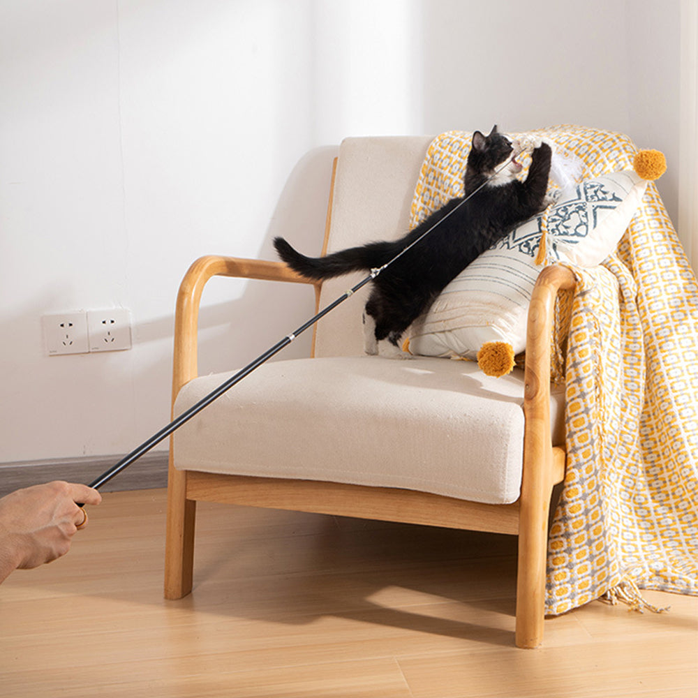Retractable Cat Interactive Toy Fishing Pole Kitten Teaser Wand with 4 Heads