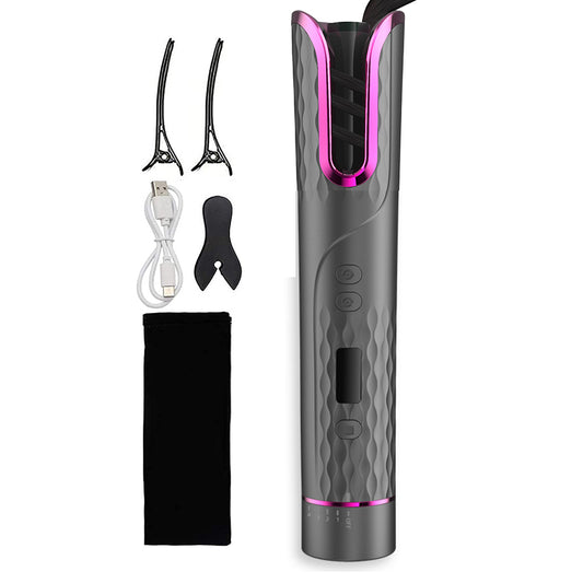 Cordless Hair Curler USB Rechargeable Auto Rotating Hair Curling Tool Grey