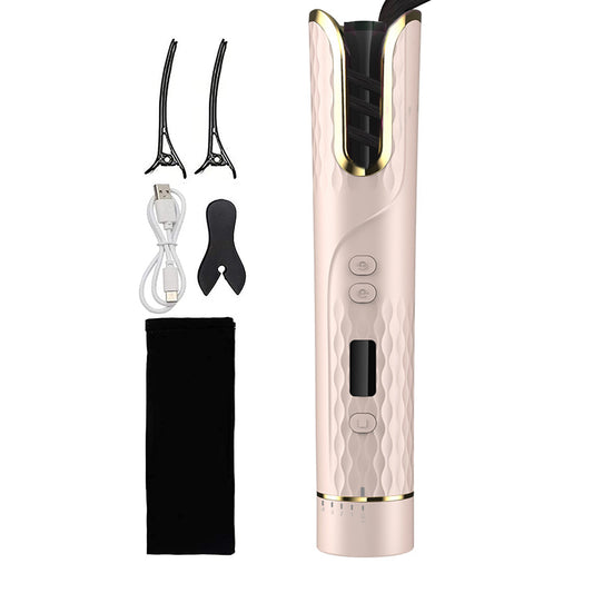 Cordless Hair Curler USB Rechargeable Auto Rotating Hair Curling Tool Pink