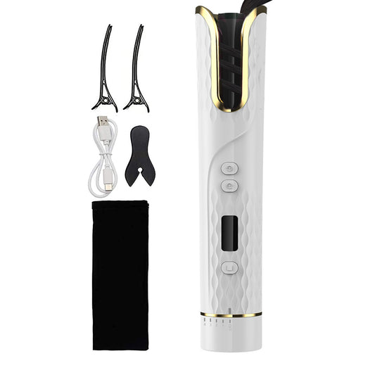Cordless Hair Curler USB Rechargeable Auto Rotating Hair Curling Tool White