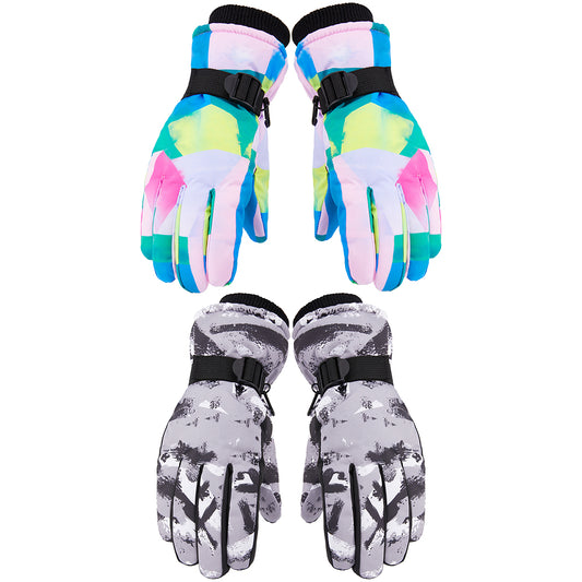 2 Pairs Snow Gloves Ski Gloves Thermal Touch Screen Gloves for Grey Green
