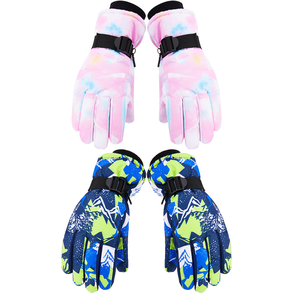 2 Pairs Snow Gloves Ski Gloves Thermal Touch Screen Gloves for Blue Pink