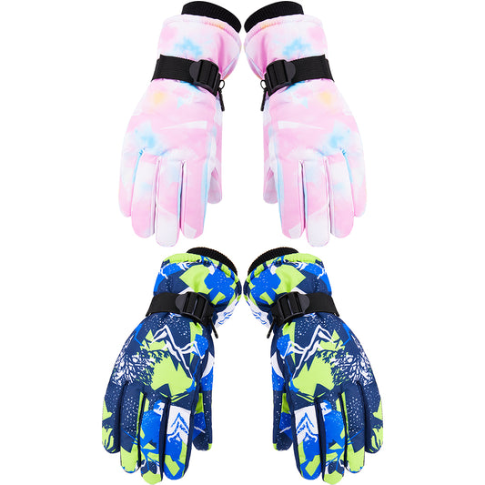 2 Pairs Snow Gloves Ski Gloves Thermal Touch Screen Gloves for Blue Pink